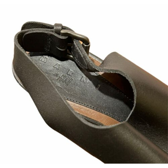 Marni for H&M Black Leather Strappy Plateau Platform Peep Toe Wooden Heels Sz 10 - Picture 9 of 12